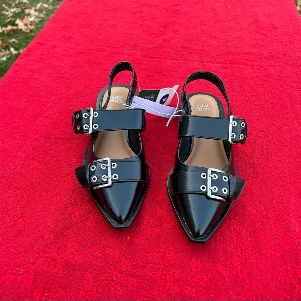 Size 6 Peyton Double Buckle black Slingback‎ Flats by wild fable